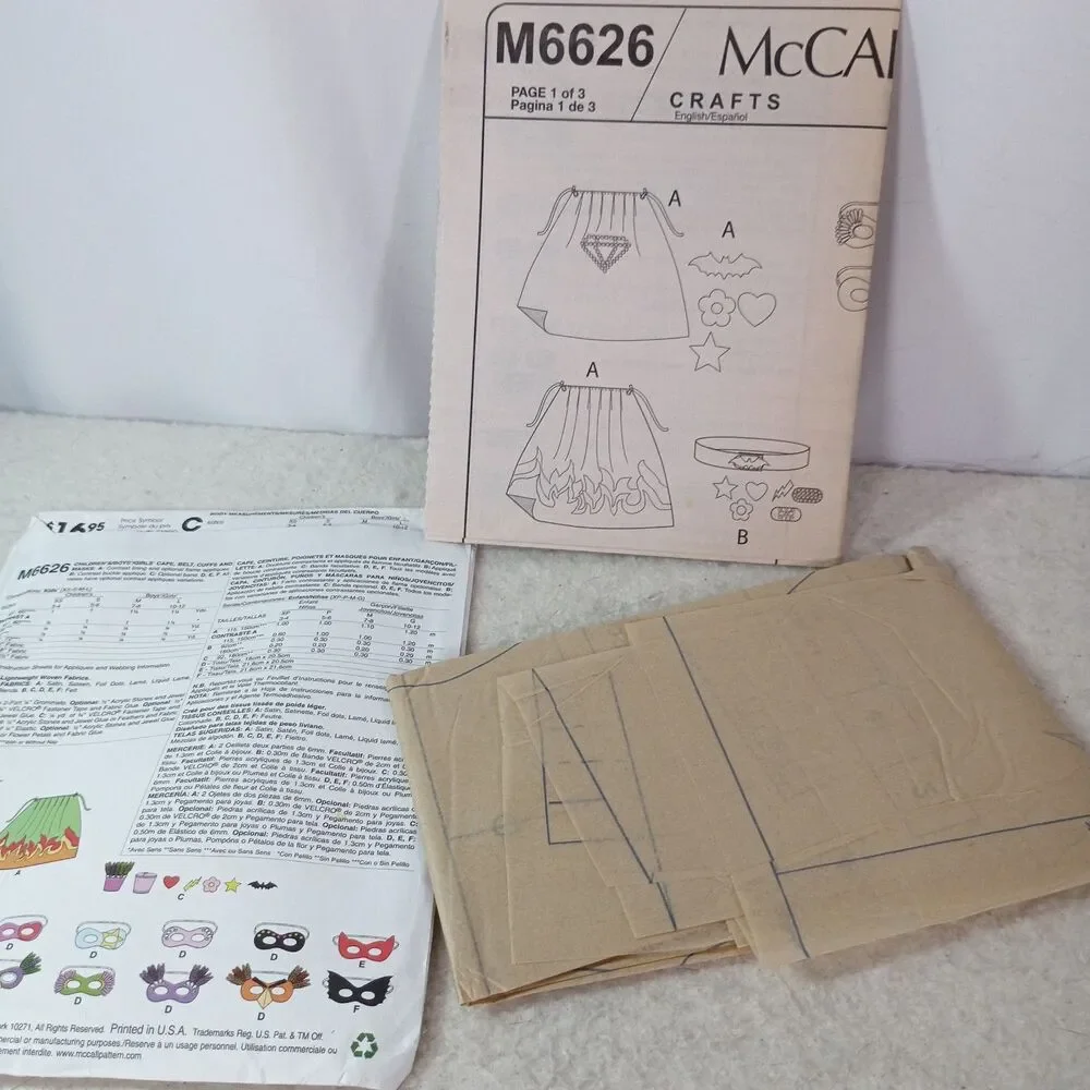 McCall's M6626 Kids Superhero Costume Cape Mask Belt Pattern XS-L UNCUT